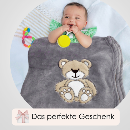 Decke Grau Mit Bär | Babydecke Bestickt