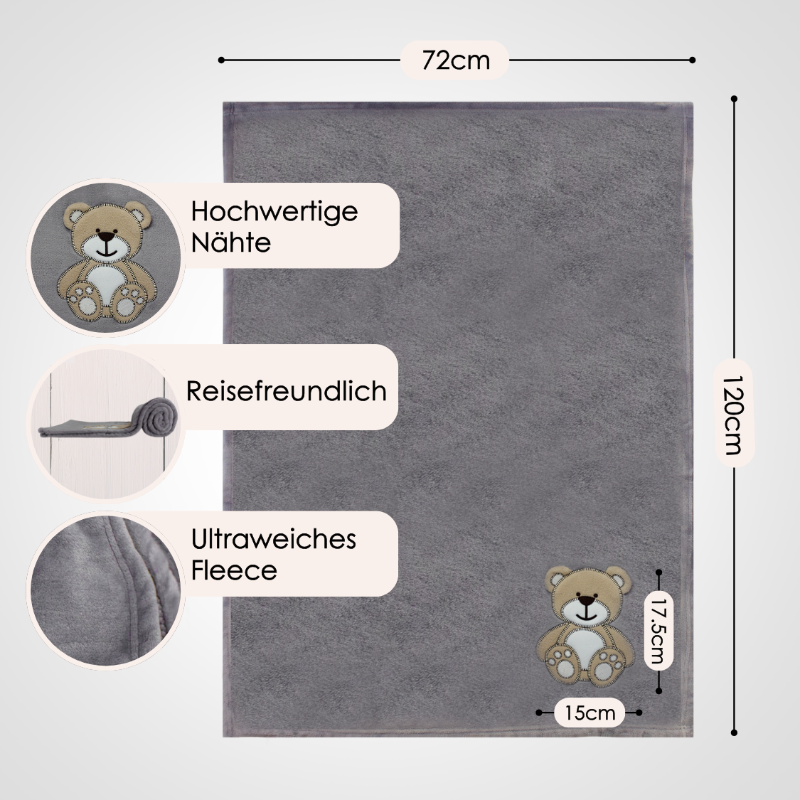 Decke Grau Mit Bär | Babydecke Bestickt