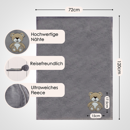 Decke Grau Mit Bär | Babydecke Bestickt