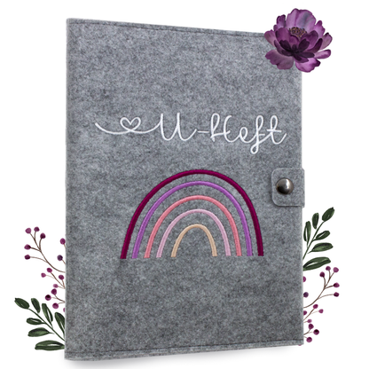 Regenbogen Rosa U-Heft und Impfpasshülle aus Filz Ohne Personalisierung