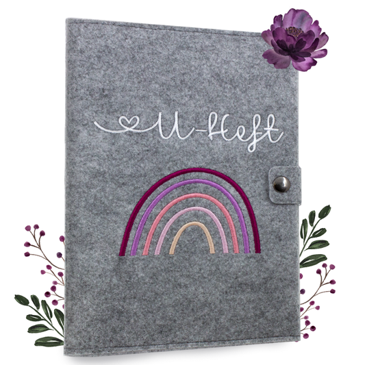 Regenbogen Rosa U-Heft und Impfpasshülle aus Filz Ohne Personalisierung