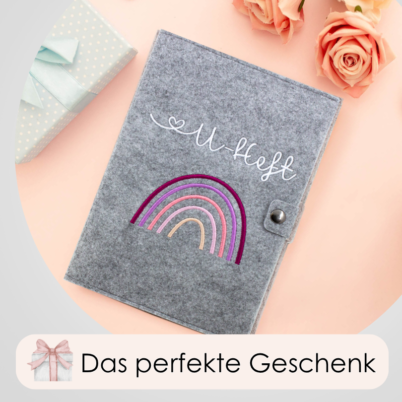 Regenbogen Rosa U-Heft und Impfpasshülle aus Filz Ohne Personalisierung