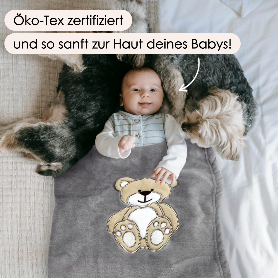 Decke Grau Mit Bär | Babydecke Bestickt