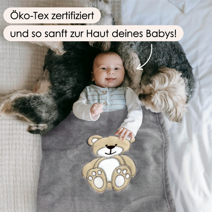 Decke Grau Mit Bär | Babydecke Bestickt