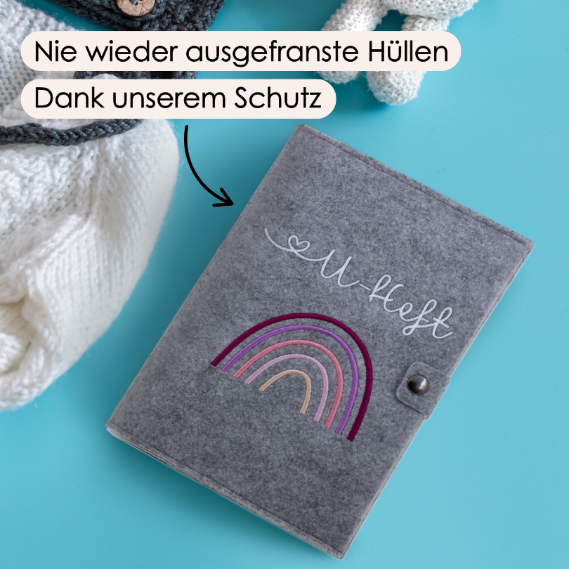 Regenbogen Rosa U-Heft und Impfpasshülle aus Filz Ohne Personalisierung