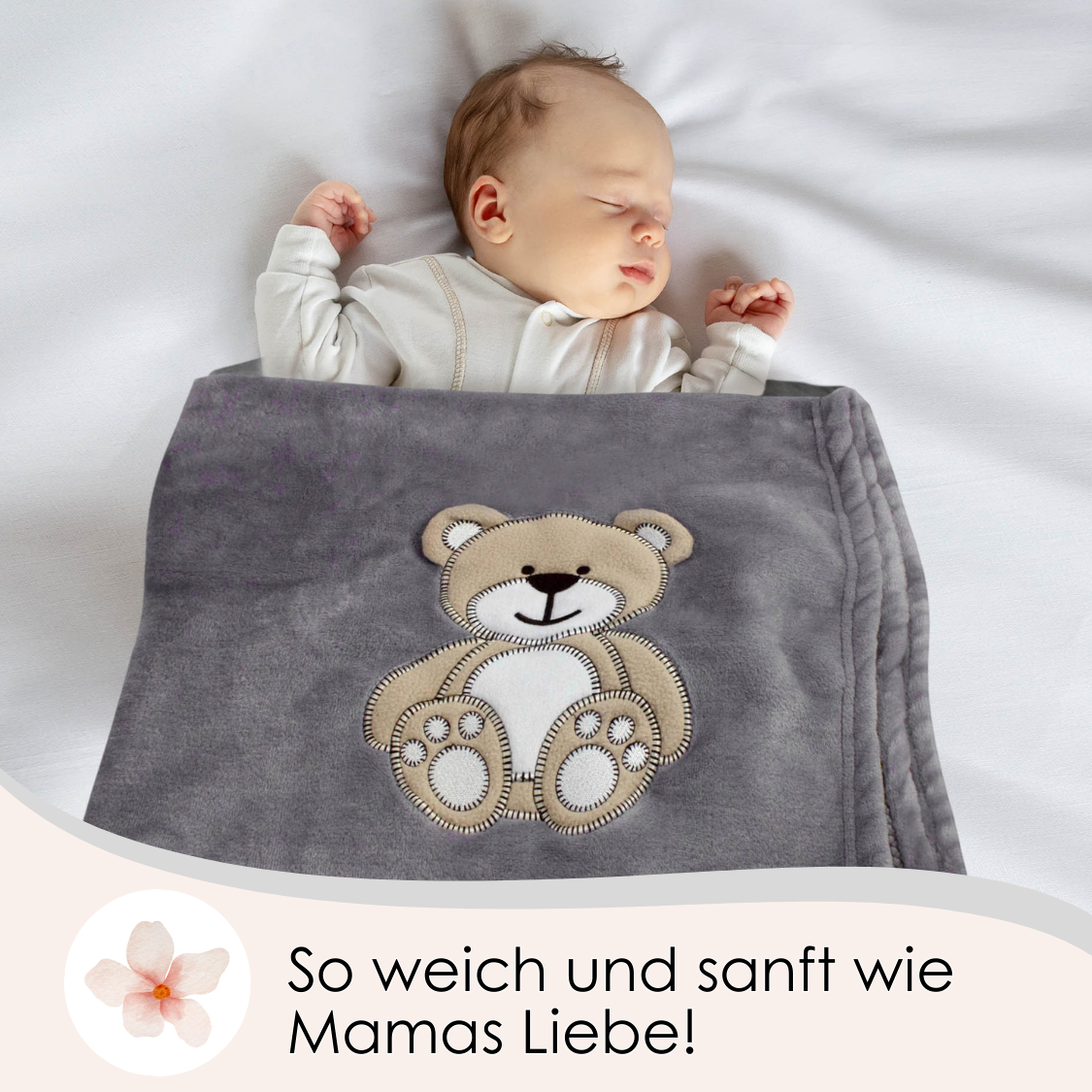 Decke Grau Mit Bär | Babydecke Bestickt