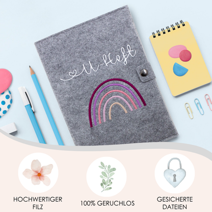 Regenbogen Rosa U-Heft und Impfpasshülle aus Filz Ohne Personalisierung