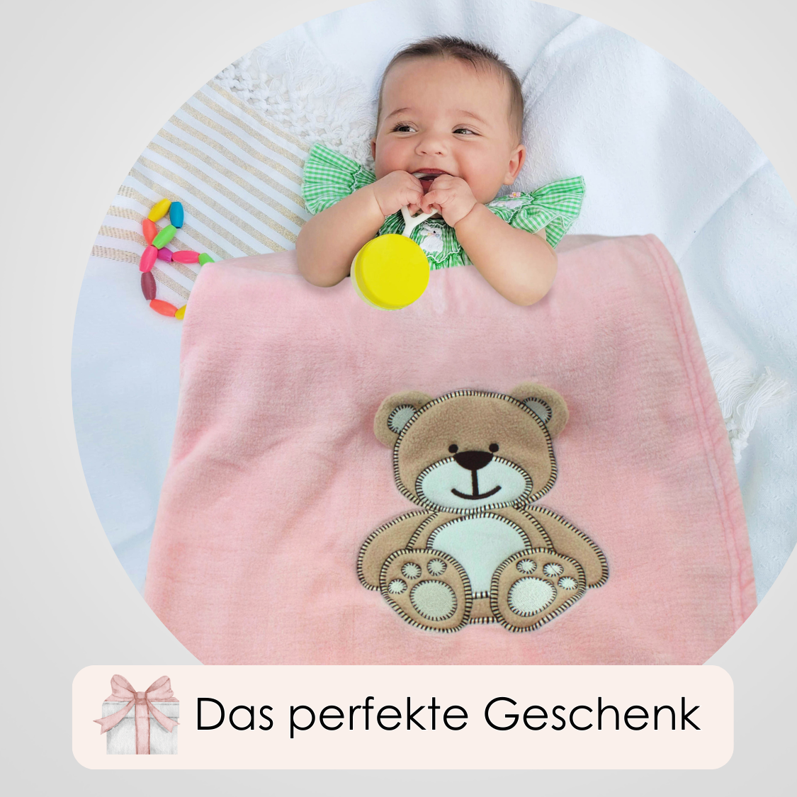Decke Rosa Mit Bär | Babydecke Bestickt