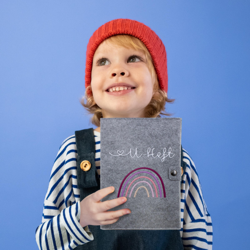 Regenbogen Rosa U-Heft und Impfpasshülle aus Filz Ohne Personalisierung