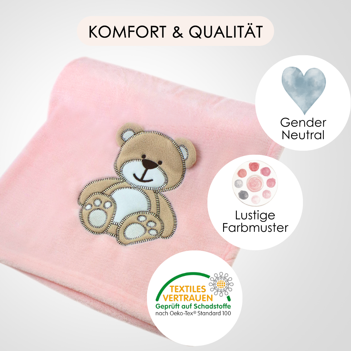 Decke Rosa Mit Bär | Babydecke Bestickt