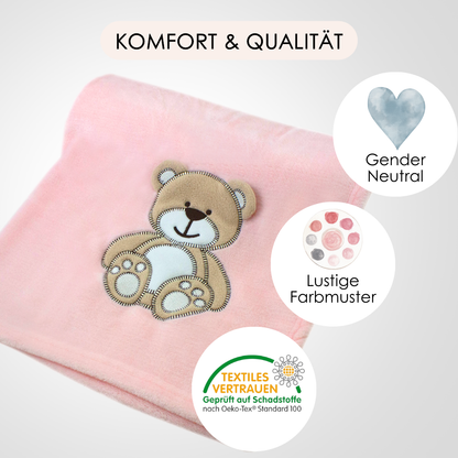 Decke Rosa Mit Bär | Babydecke Bestickt