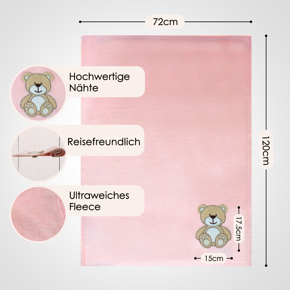 Decke Rosa Mit Bär | Babydecke Bestickt