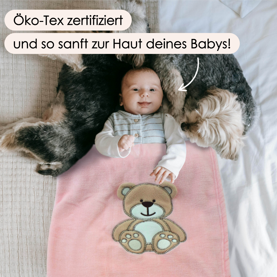 Decke Rosa Mit Bär | Babydecke Bestickt