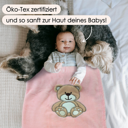 Decke Rosa Mit Bär | Babydecke Bestickt