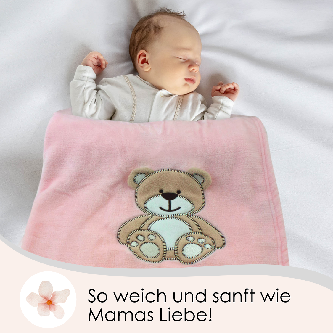 Decke Rosa Mit Bär | Babydecke Bestickt