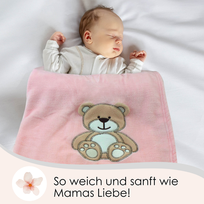 Decke Rosa Mit Bär | Babydecke Bestickt