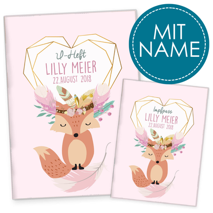 Boho Fuchs Rosa U-Heft und Impfpasshülle Mit Personalisierung