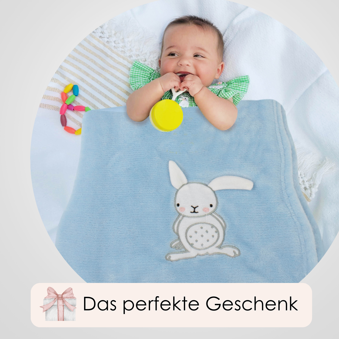 Decke Blau Mit Hase | Babydecke Bestickt