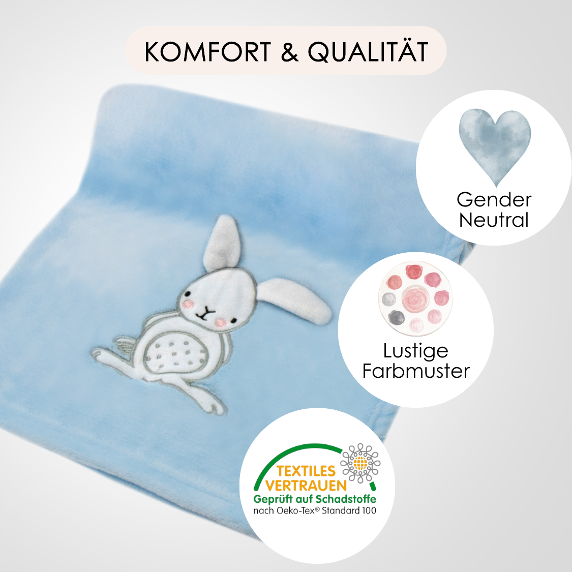 Decke Blau Mit Hase | Babydecke Bestickt