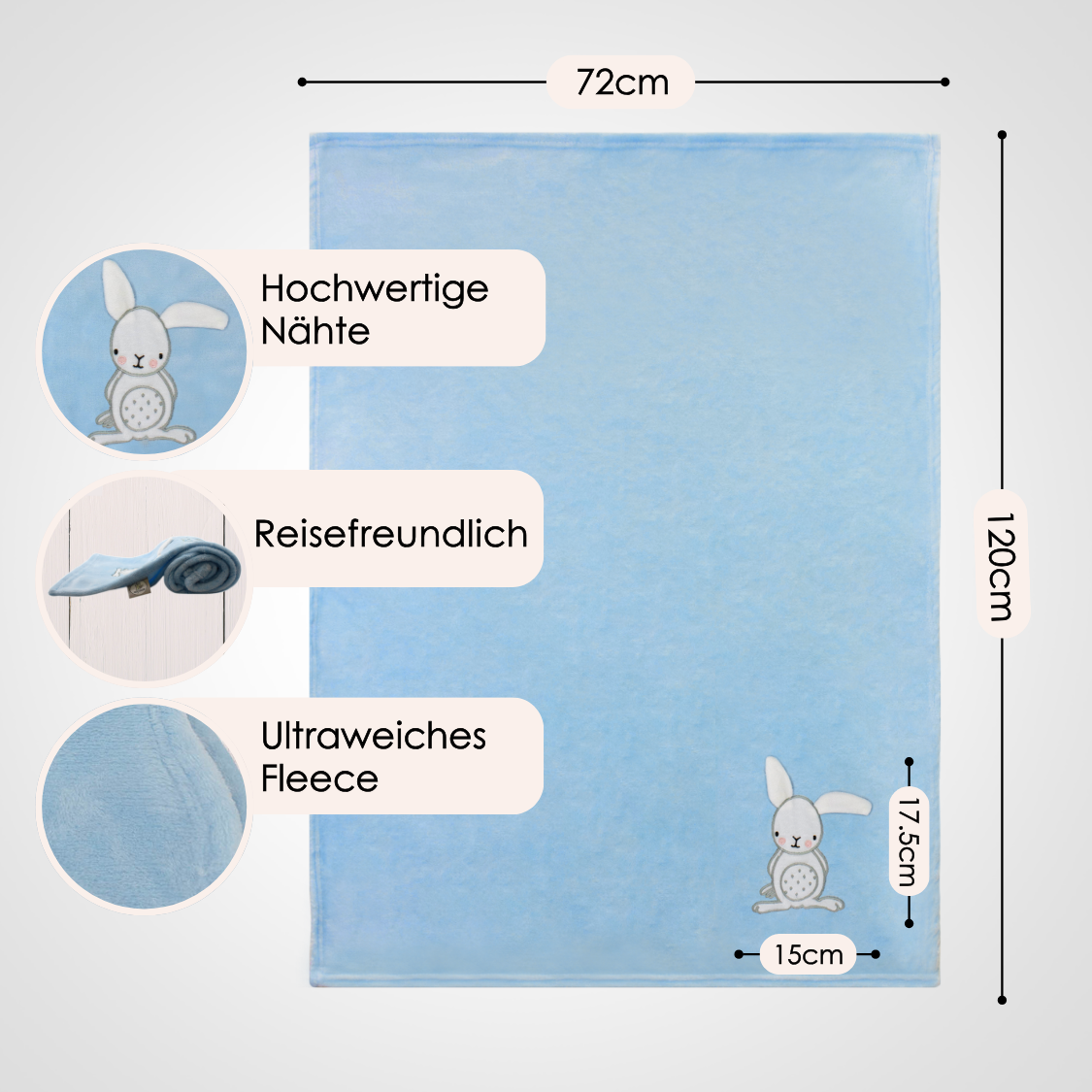 Decke Blau Mit Hase | Babydecke Bestickt