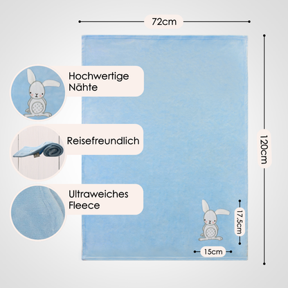 Decke Blau Mit Hase | Babydecke Bestickt