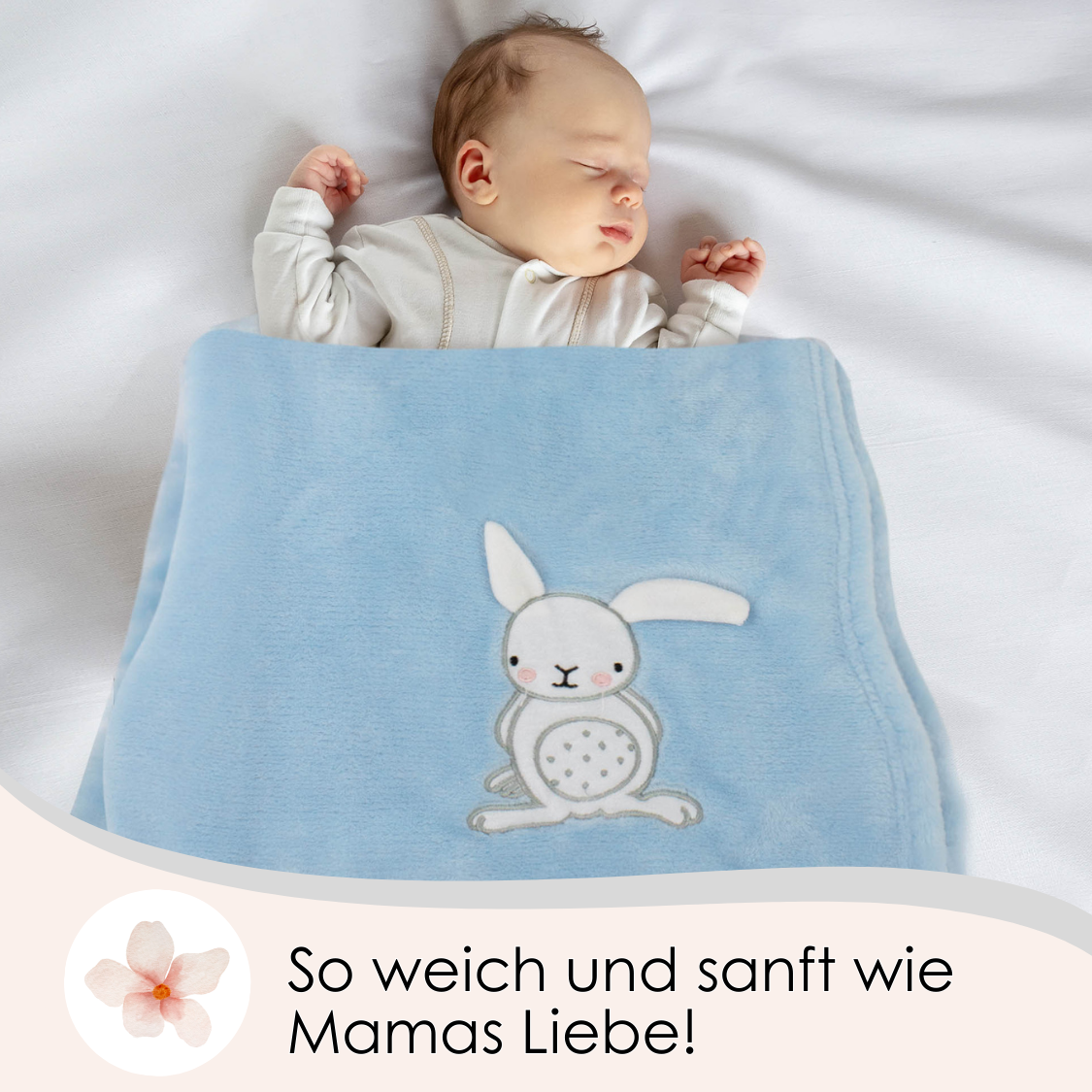 Decke Blau Mit Hase | Babydecke Bestickt