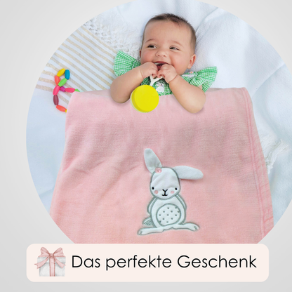 Decke Rosa Mit Hase | Babydecke Bestickt