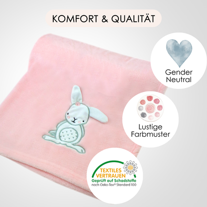 Decke Rosa Mit Hase | Babydecke Bestickt