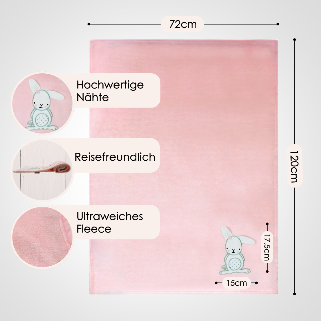 Decke Rosa Mit Hase | Babydecke Bestickt