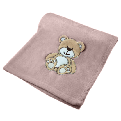 Decke Altrosa Mit Bär | Babydecke Bestickt