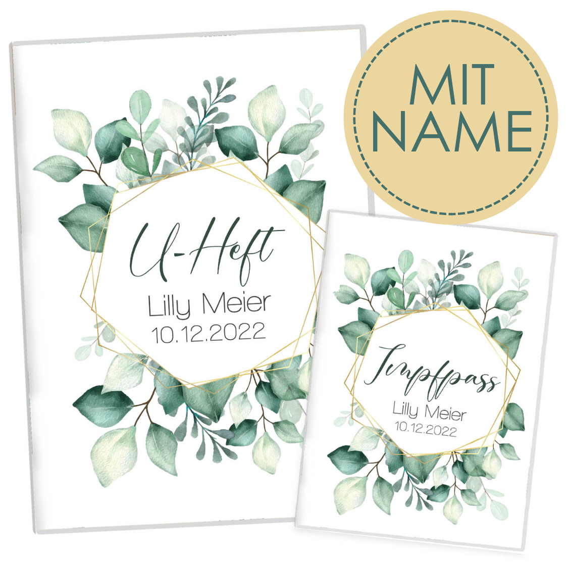 Green Flowers U-Heft und Impfpasshülle Mit Personalisierung