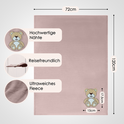 Decke Altrosa Mit Bär | Babydecke Bestickt