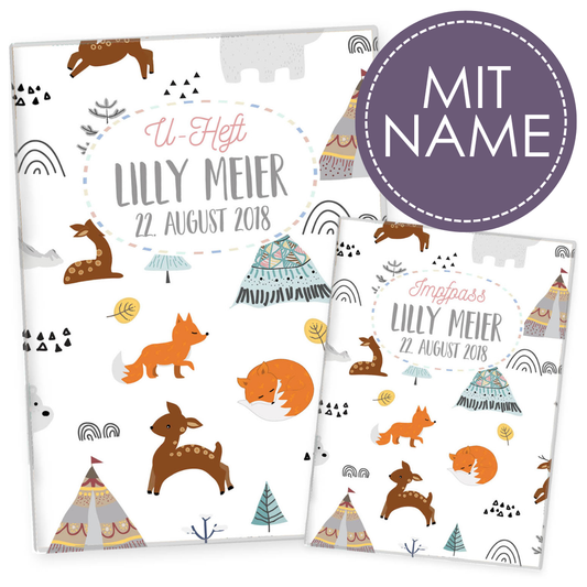 Waldtiere U-Heft und Impfpasshülle Mit Personalisierung