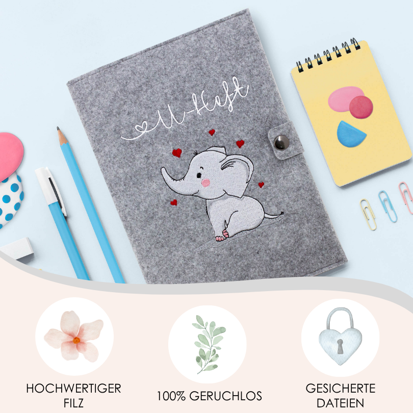 Elefant U-Heft und Impfpasshülle aus Filz Ohne Personalisierung