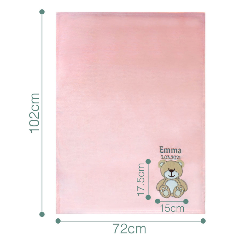 Decke Rosa Mit Bär | Babydecke Bestickt mit Namen und Geburtsdatum