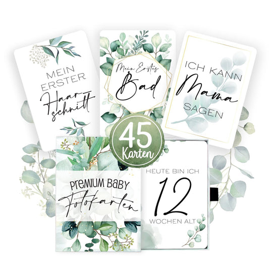 45 Baby Meilenstein-Karten im Eukalyptus Design für Jungen & Mädchen mit hochwertiger Verpackung