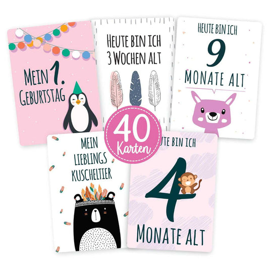 40 Baby Meilenstein-Karten für Mädchen mit hochwertiger Verpackung