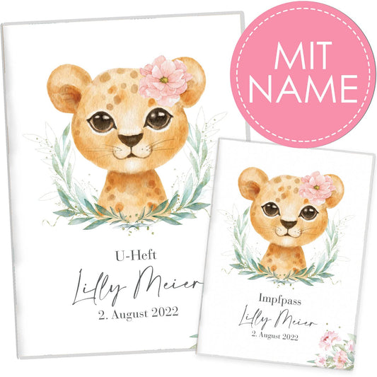 Löwen Mädchen U-Heft und Impfpasshülle Mit Personalisierung