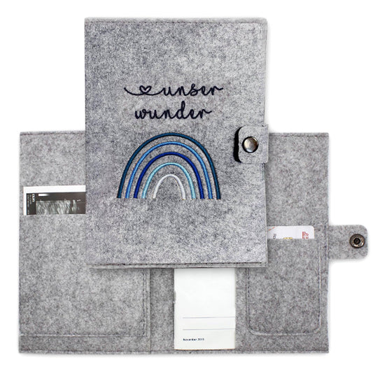Regenbogen Blau Mutterpasshülle aus Filz Ohne Personalisierung