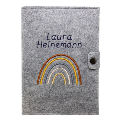 Regenbogen Natural Mutterpasshülle aus Filz Mit Personalisierung