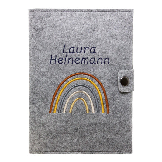 Regenbogen Natural Mutterpasshülle aus Filz Mit Personalisierung