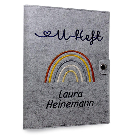 Regenbogen Natural U-Heft und Impfpasshülle aus Filz Mit Personalisierung