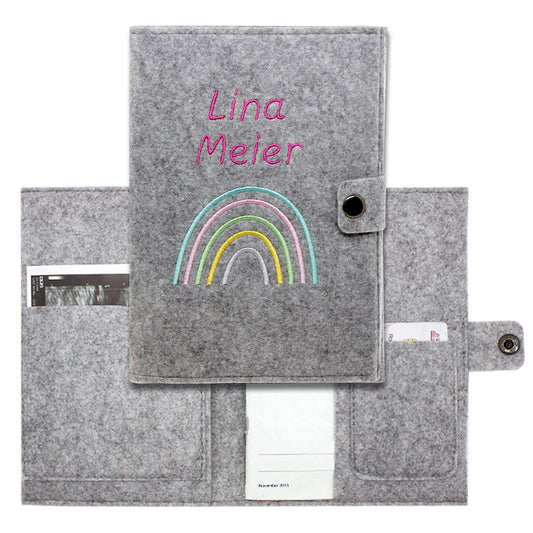 Regenbogen Pastell Mutterpasshülle aus Filz Mit Personalisierung