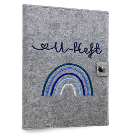 Regenbogen Blau U-Heft und Impfpasshülle aus Filz Ohne Personalisierung
