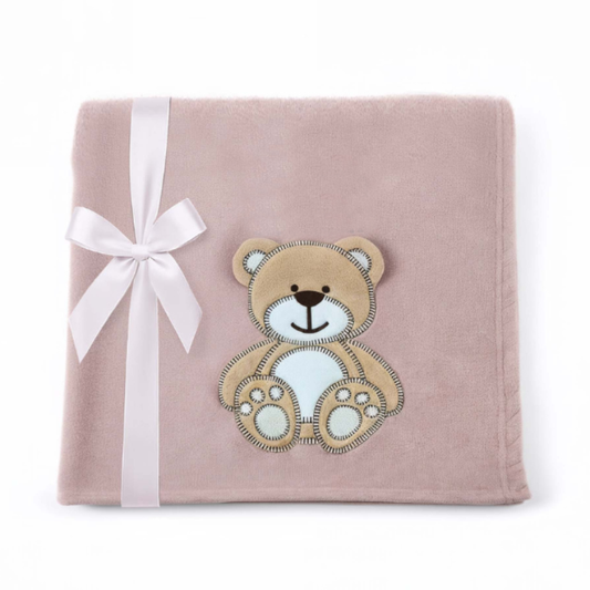 Decke Altrosa Mit Bär | Babydecke Bestickt