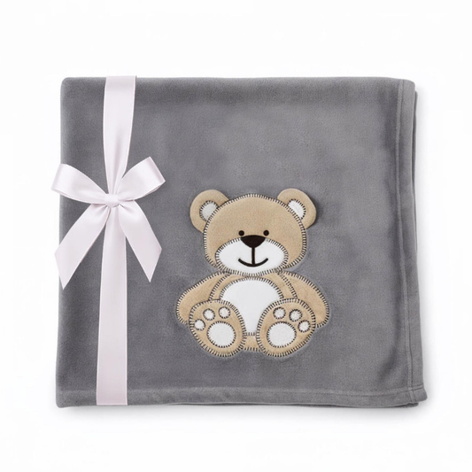 Decke Grau Mit Bär | Babydecke Bestickt