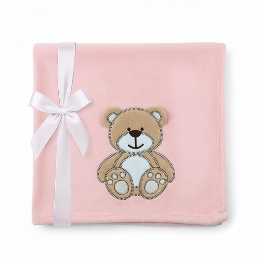 Decke Rosa Mit Bär | Babydecke Bestickt