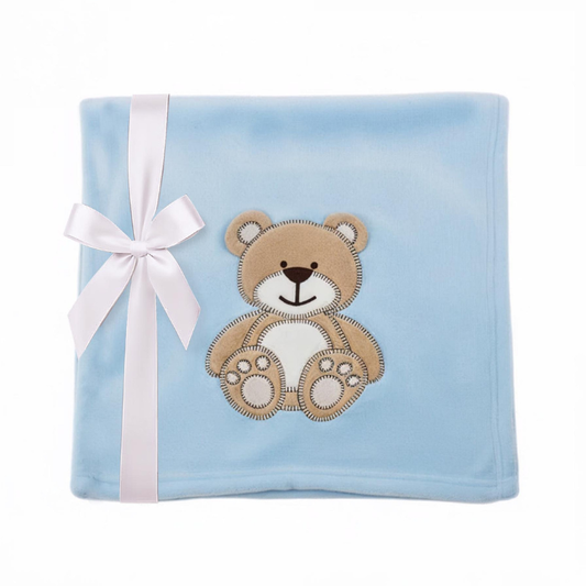 Decke Blau Mit Bär | Babydecke Bestickt