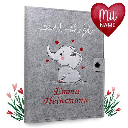 Elefant U-Heft und Impfpasshülle aus Filz Mit Personalisierung