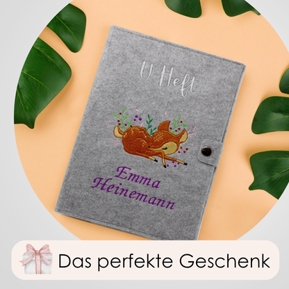 Rehkitz U-Heft und Impfpasshülle aus Filz Mit Personalisierung